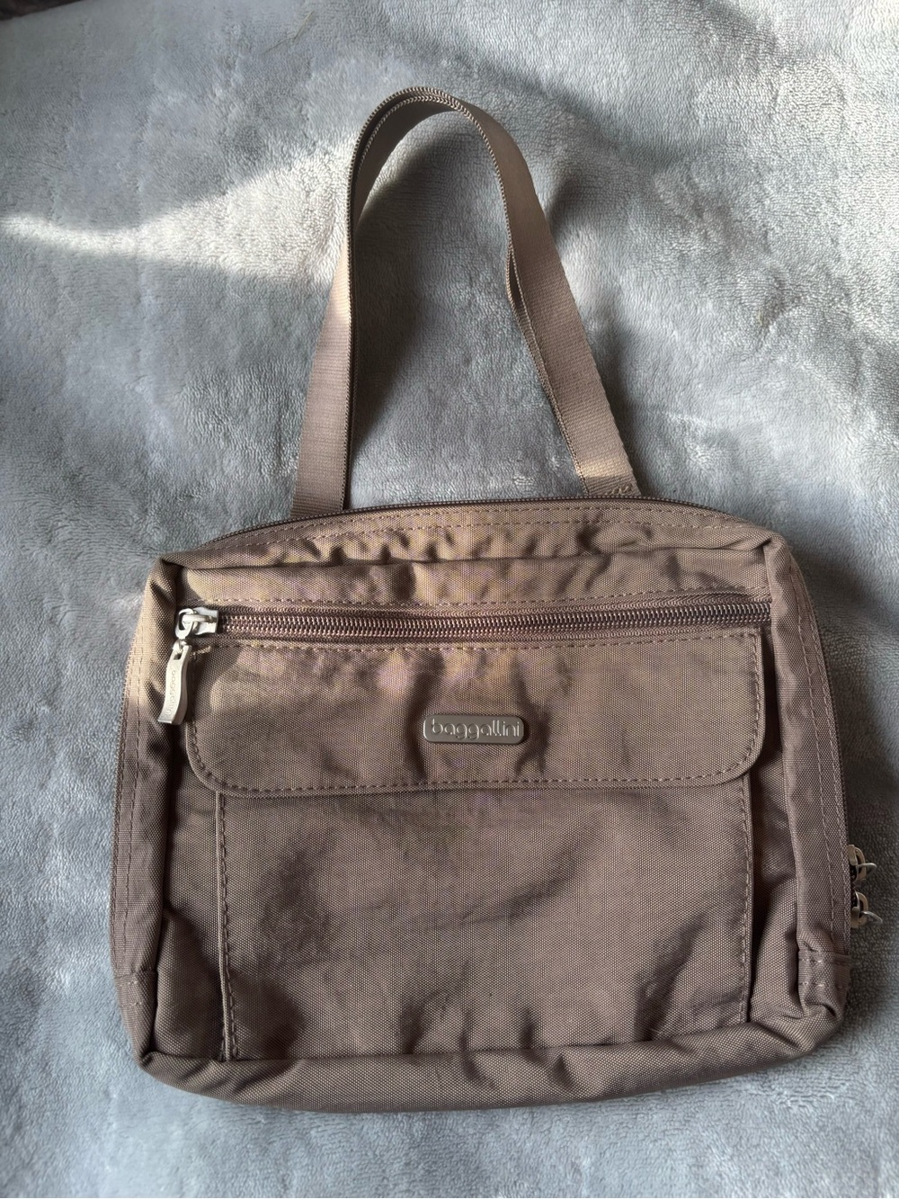 Baggallini Brown Nylon with Yellow lining Hand Bag with Front Zip Pocket